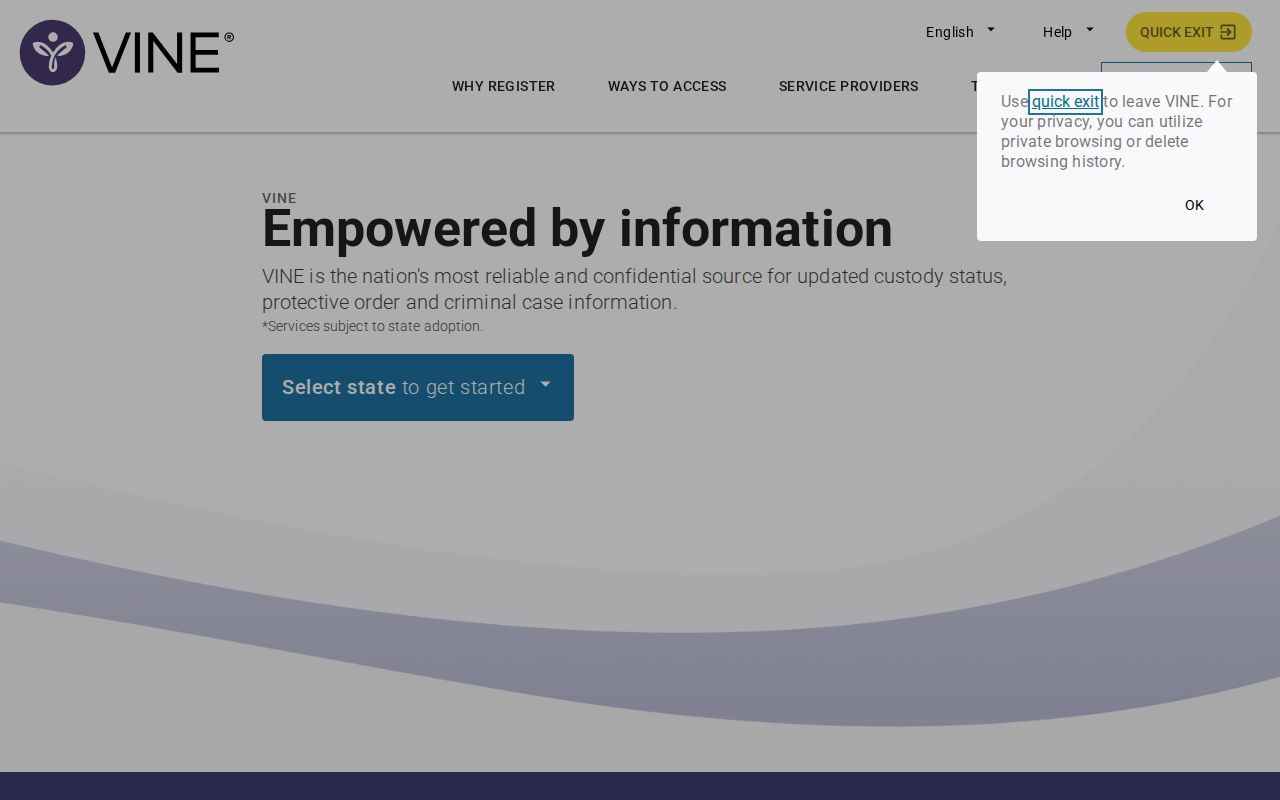 Michigan selection for a Midland County VINELink inmate search and notification record